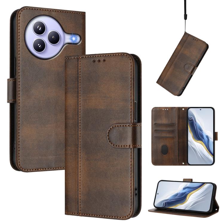 Funda de cuero retro con hebilla de empalme para Xiaomi Civi 5 Pro 5G (marrón)