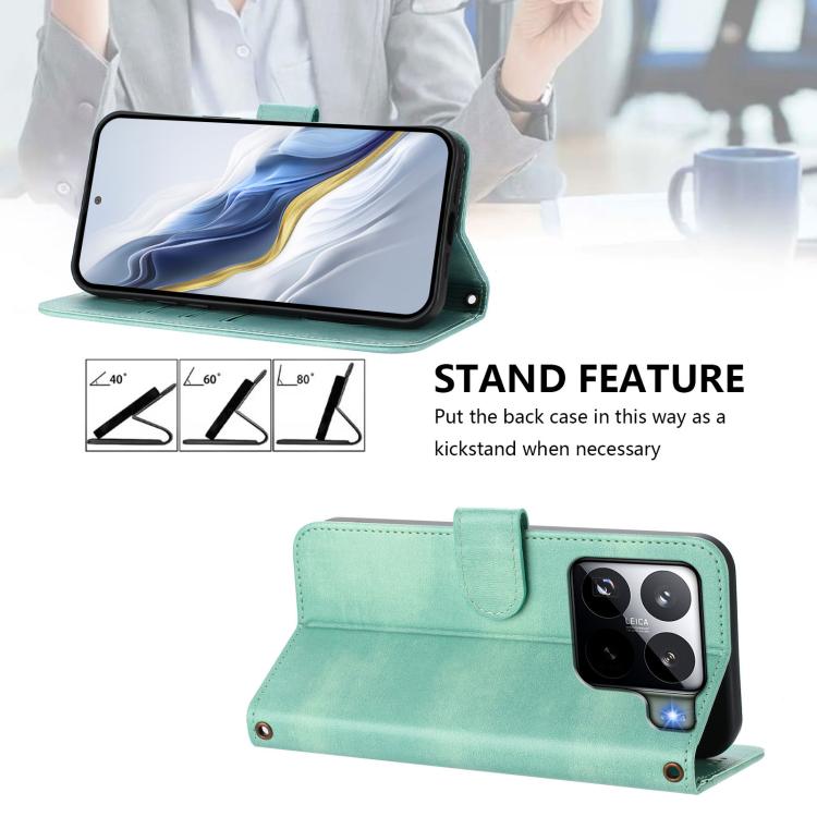 Funda de cuero retro con hebilla de empalme de línea para Xiaomi 15S Pro 5G (menta)