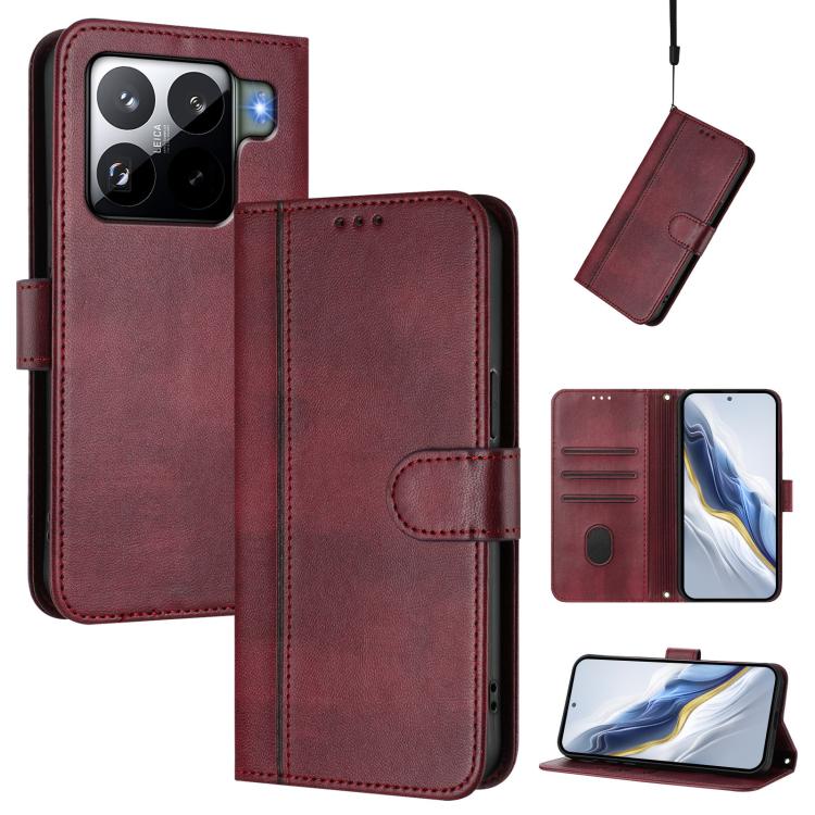 Funda de cuero retro con hebilla de empalme de línea para Xiaomi 15S Pro 5G (rojo vino)