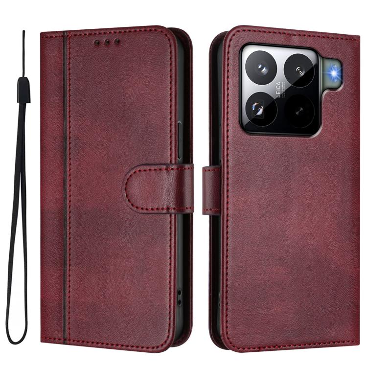 Funda de cuero retro con hebilla de empalme de línea para Xiaomi 15S Pro 5G (rojo vino)