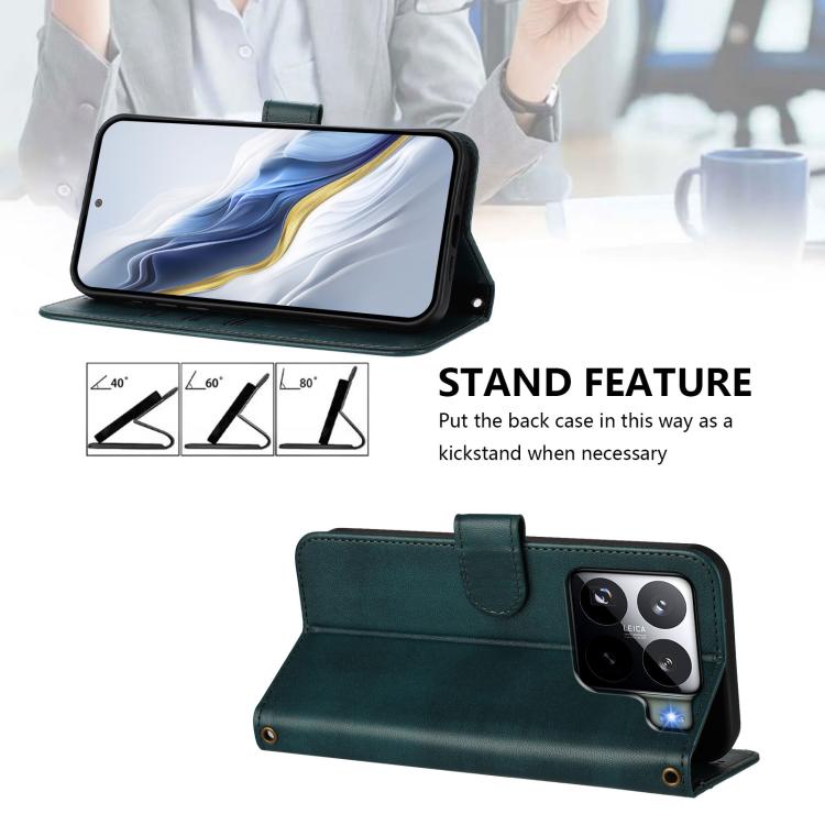 Funda de cuero retro con hebilla de empalme para Xiaomi 15S Pro 5G (verde oscuro)
