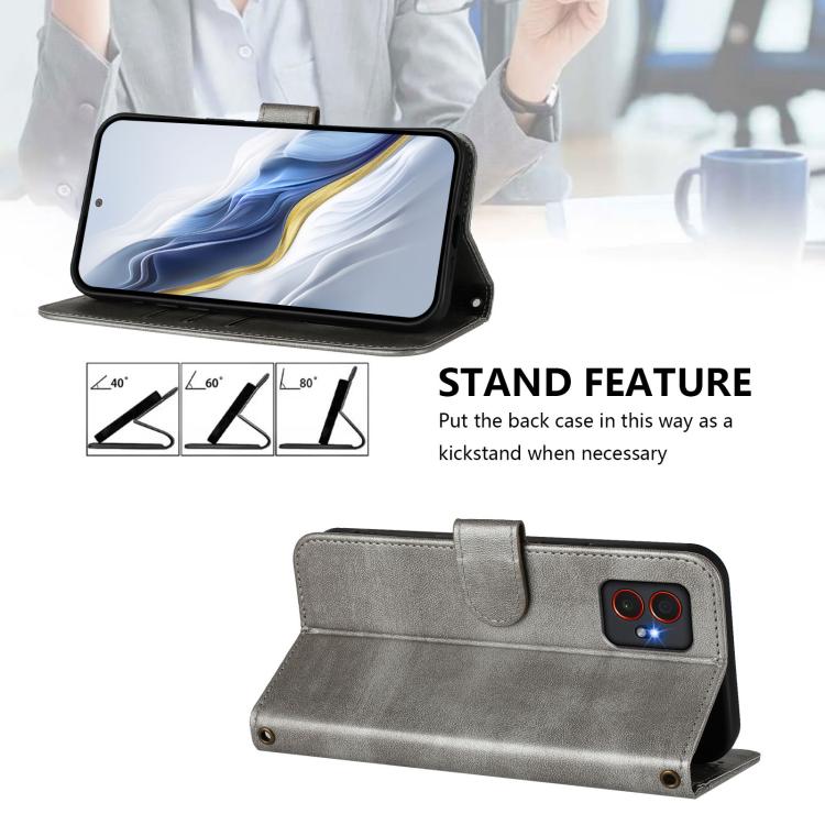 Funda de cuero retro con hebilla y empalme de línea para Samsung Galaxy Xcover7 Pro (gris)