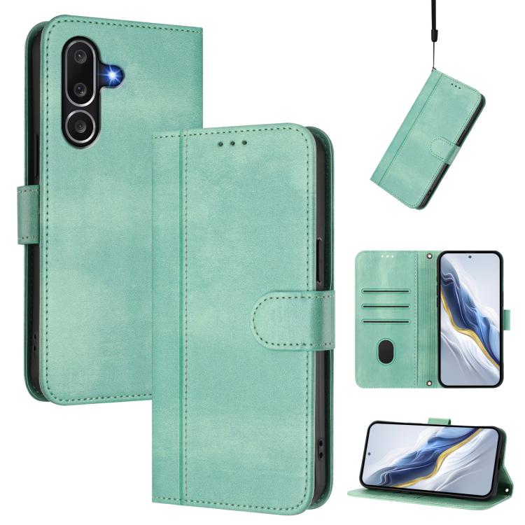 Funda de cuero retro con hebilla y empalme de línea para Samsung Galaxy M56 5G (verde menta)