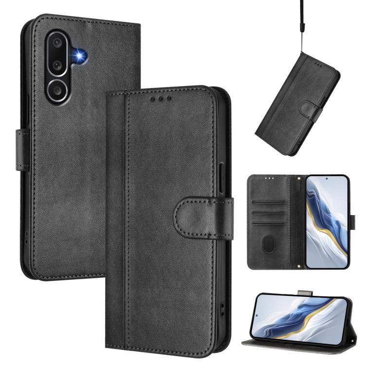 Funda de cuero retro con hebilla y empalme de línea para Samsung Galaxy M56 5G (negra)