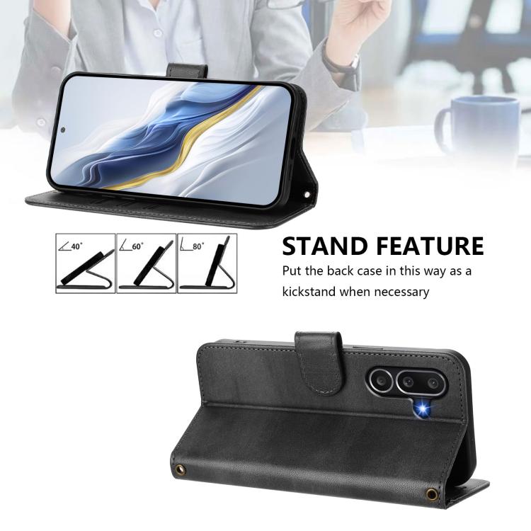 Funda de cuero retro con hebilla y empalme de línea para Samsung Galaxy M56 5G (negra)
