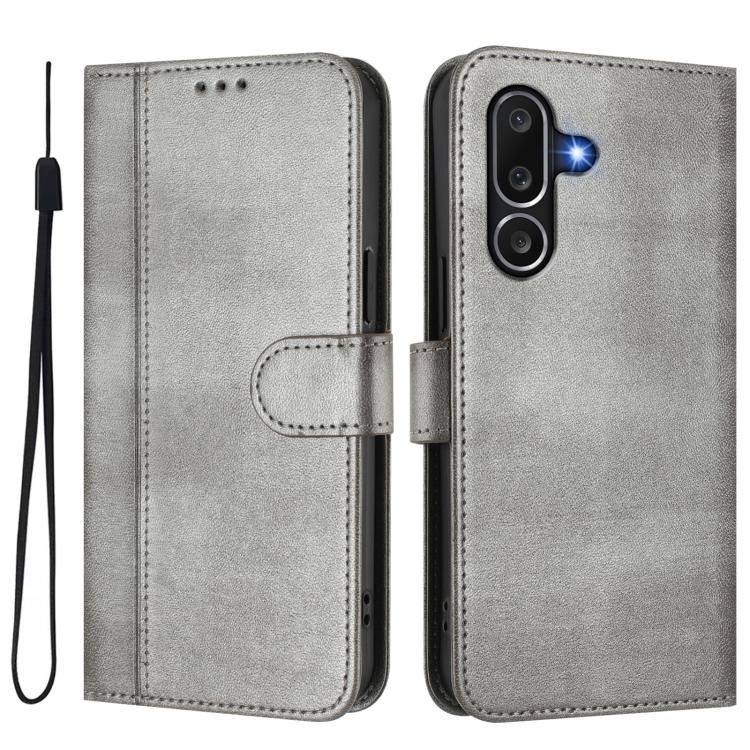 Funda de cuero retro con hebilla y empalme de líneas para Samsung Galaxy M56 5G (gris)