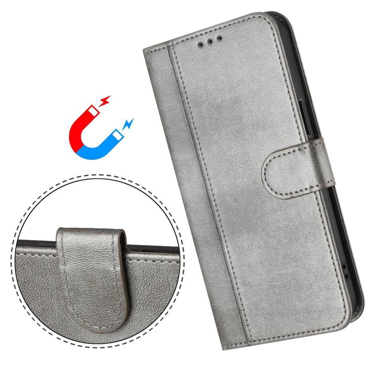 Funda de cuero retro con hebilla y empalme de líneas para Samsung Galaxy M56 5G (gris)