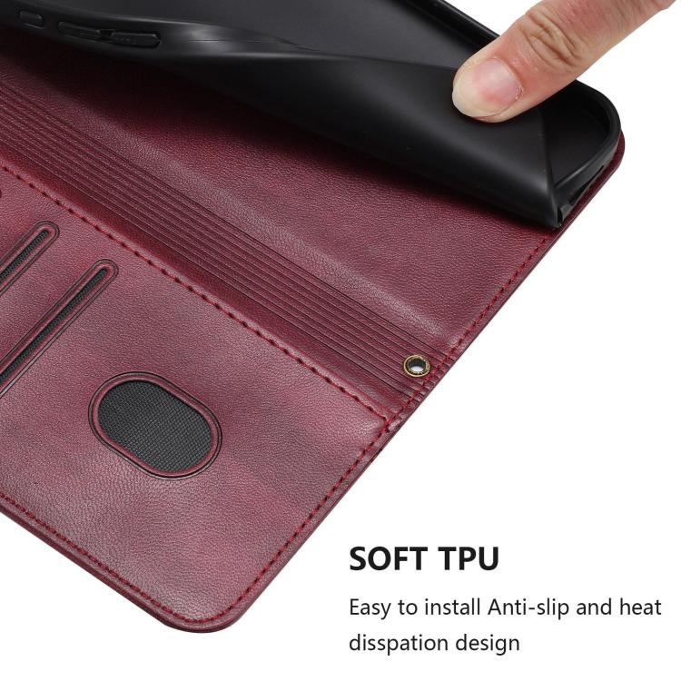 Funda de cuero retro con hebilla y empalme de línea para Samsung Galaxy M56 5G (rojo vino)