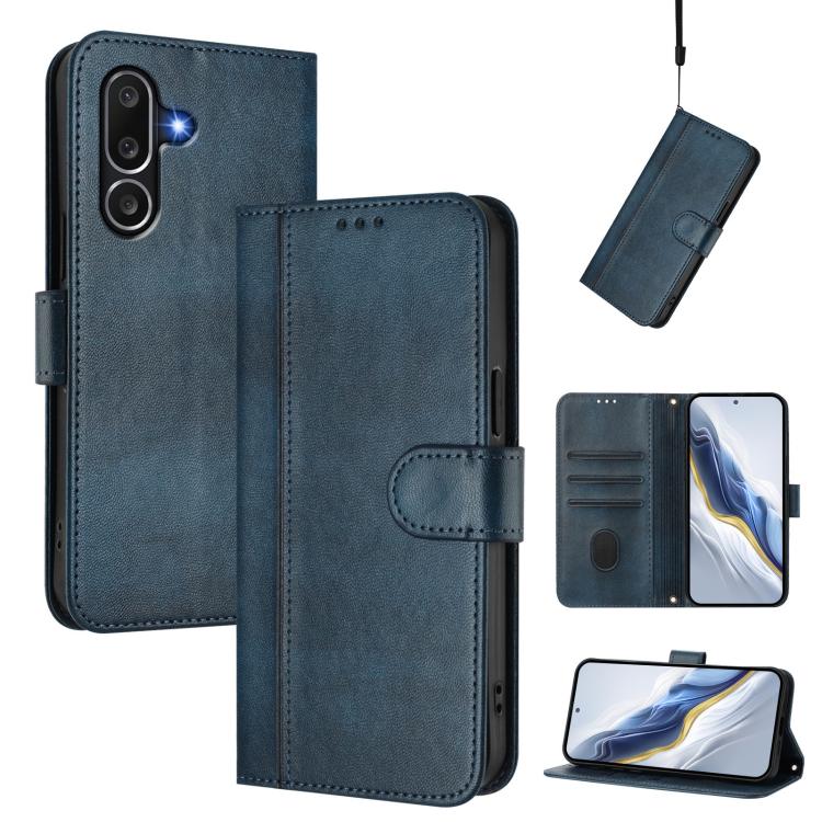 Funda de cuero retro con hebilla y empalme de línea para Samsung Galaxy M56 5G (azul oscuro)