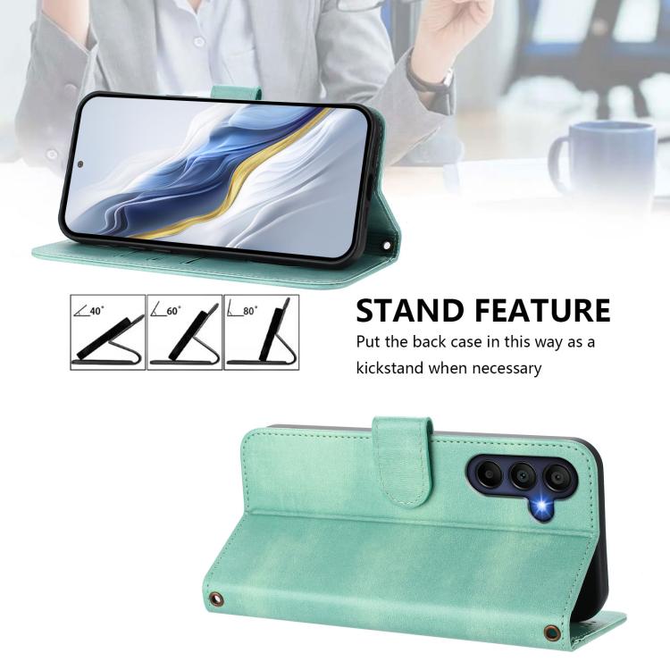 Funda de cuero retro con hebilla y empalme de líneas para Samsung Galaxy A17 5G (verde menta)
