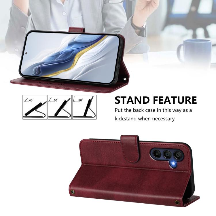 Funda de cuero retro con hebilla y empalme de línea para Samsung Galaxy A17 5G (rojo vino)