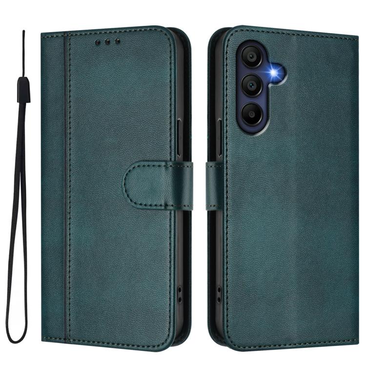 Funda de cuero retro con hebilla y empalme de líneas para Samsung Galaxy A17 5G (verde oscuro)