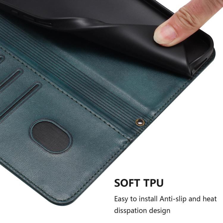 Funda de cuero retro con hebilla y empalme de líneas para Samsung Galaxy A17 5G (verde oscuro)