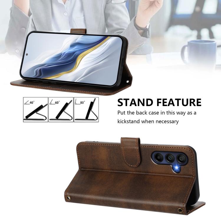 Funda de cuero retro con hebilla para Samsung Galaxy A17 5G (marrón)