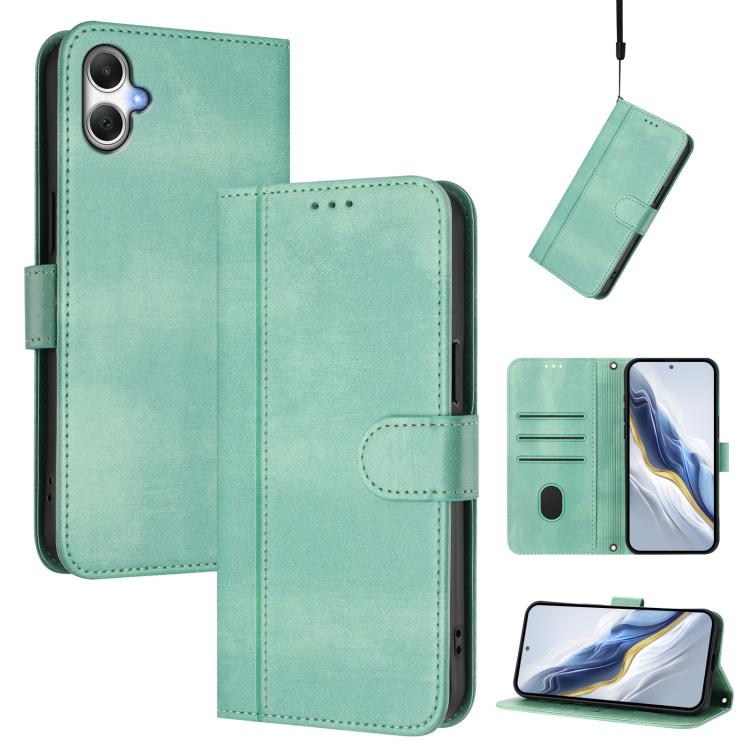 Funda de cuero retro con hebilla y empalme de líneas para Samsung Galaxy A07 4G (verde menta)