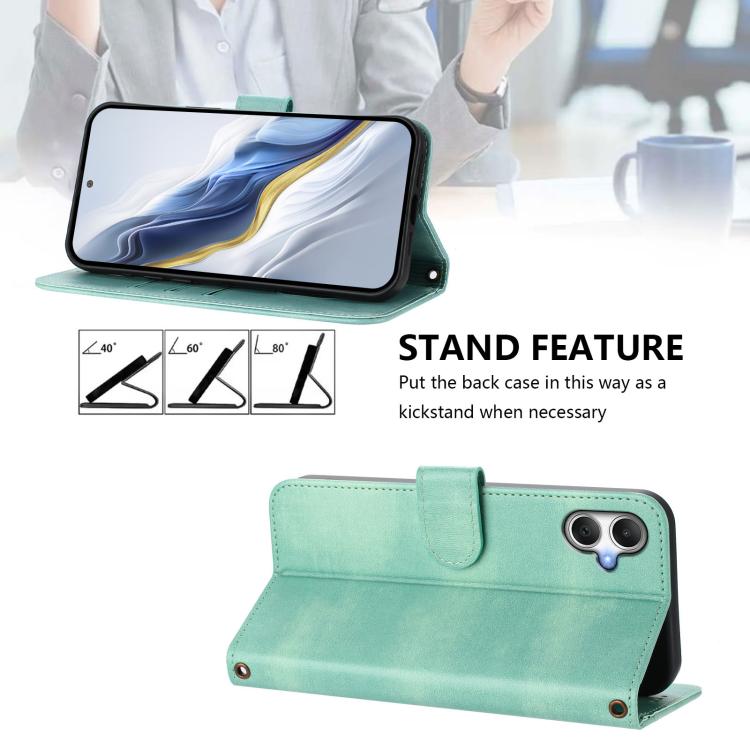 Funda de cuero retro con hebilla y empalme de líneas para Samsung Galaxy A07 4G (verde menta)