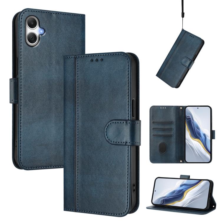 Funda de cuero retro con hebilla y empalme de líneas para Samsung Galaxy A07 4G (azul oscuro)