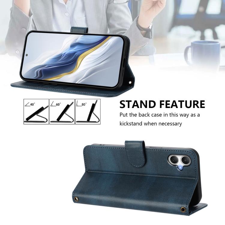 Funda de cuero retro con hebilla y empalme de líneas para Samsung Galaxy A07 4G (azul oscuro)
