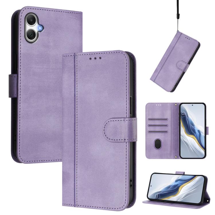 Funda de cuero retro con hebilla y empalme de líneas para Samsung Galaxy A07 4G (morado)