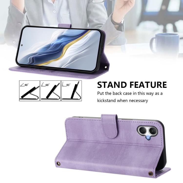 Funda de cuero retro con hebilla y empalme de líneas para Samsung Galaxy A07 4G (morado)