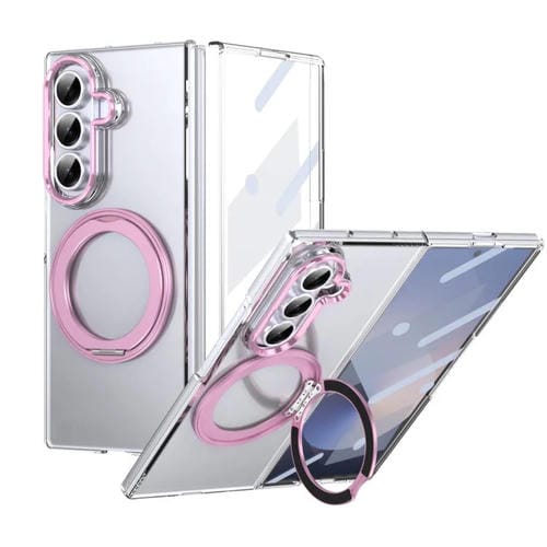 Funda plegable MagSafe para Samsung Galaxy Z Fold7 5G con soporte giratorio de 360 grados y alta transparencia, con tacto de hielo integrado (rosa)