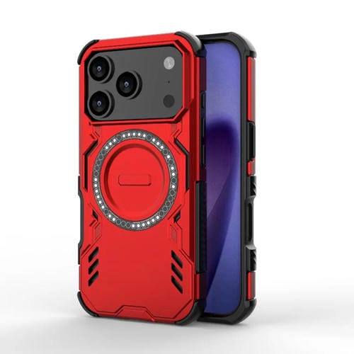 Funda con anillo magnético MagSafe y mariposa para iPhone 17 Pro, a prueba de golpes (roja)