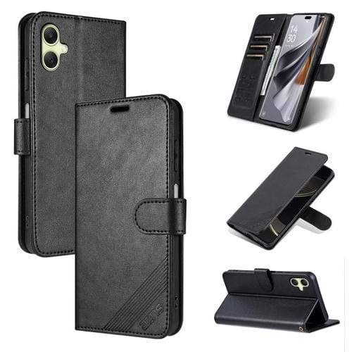 Funda de piel de oveja con tapa AZNS para Samsung Galaxy A07 4G (negra)