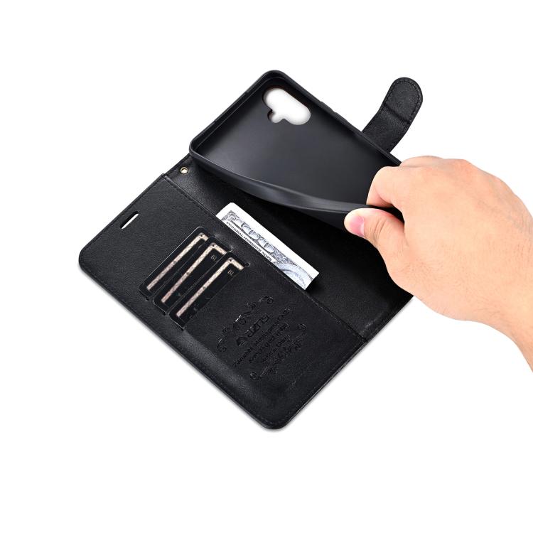 Funda de piel de oveja con tapa AZNS para Samsung Galaxy A07 4G (negra)