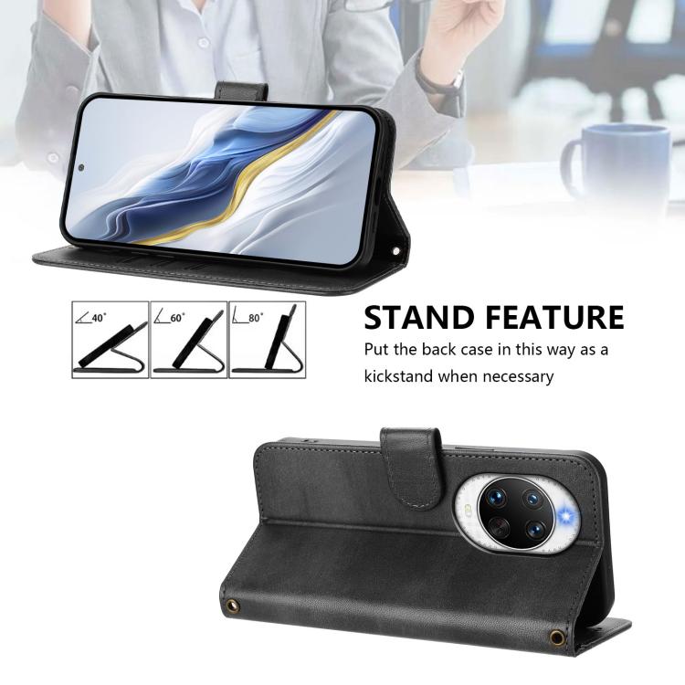 Funda de cuero retro con hebilla y empalme de línea para Huawei nova 14 Ultra (negra)
