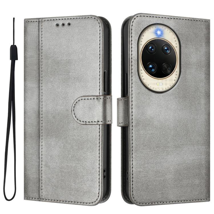 Funda de cuero retro con hebilla y empalme de líneas para Huawei Nova 14 (gris)