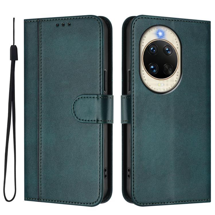 Funda de cuero retro con hebilla y empalme de líneas para Huawei Nova 14 (verde oscuro)