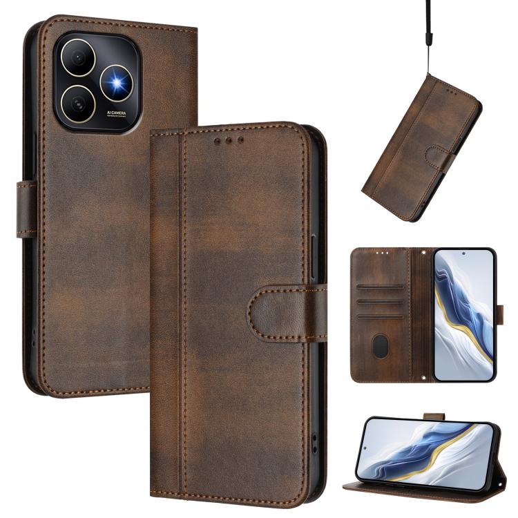 Funda de cuero retro con hebilla y diseño de los años 80 para Huawei Enjoy (marrón)