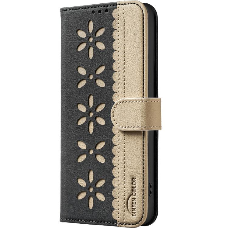 Funda de cuero RFID con estampado floral hueco para Infinix Smart 10 4G (negro)