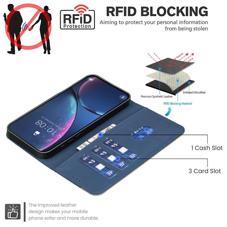 Funda de cuero RFID con estampado floral hueco para Infinix Smart 10 4G (azul oscuro)