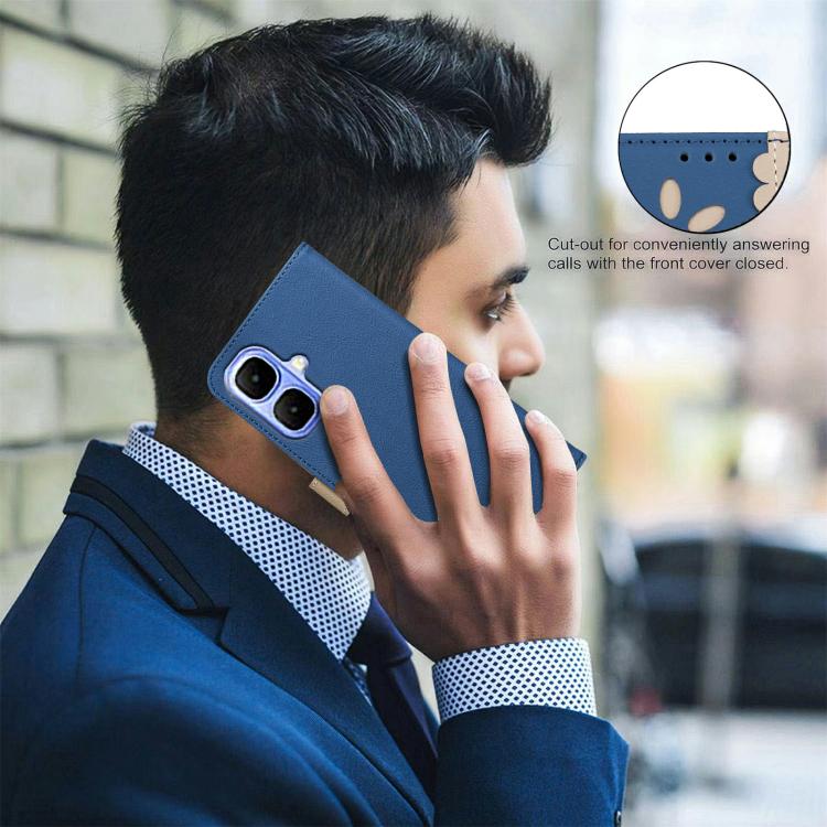 Funda de cuero RFID con estampado floral hueco para Infinix Smart 10 4G (azul oscuro)