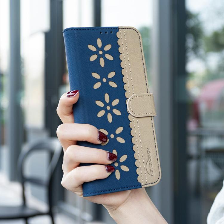 Funda de cuero RFID con estampado floral hueco para Infinix Smart 10 4G (azul oscuro)