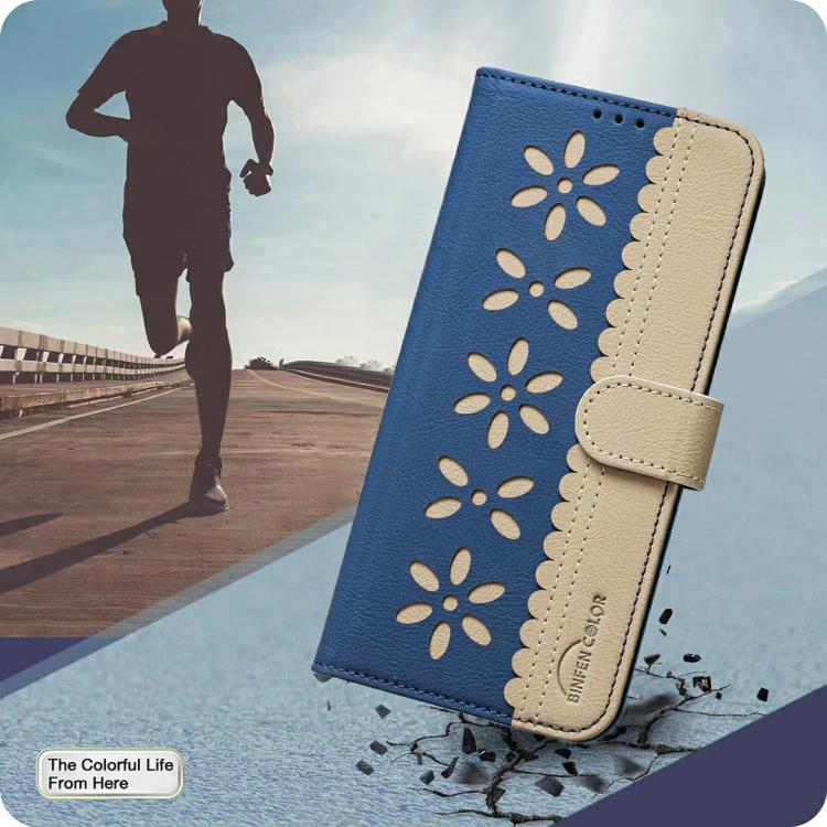 Funda de cuero RFID con estampado floral hueco para Infinix Smart 10 4G (azul oscuro)