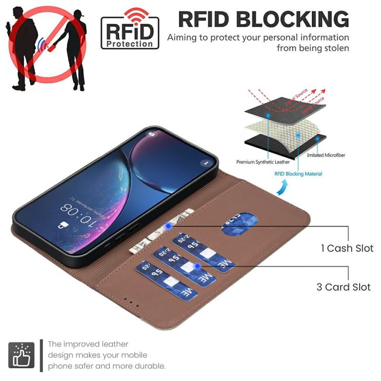 Funda de cuero RFID con estampado floral hueco para Infinix Smart 10 4G (marrón)