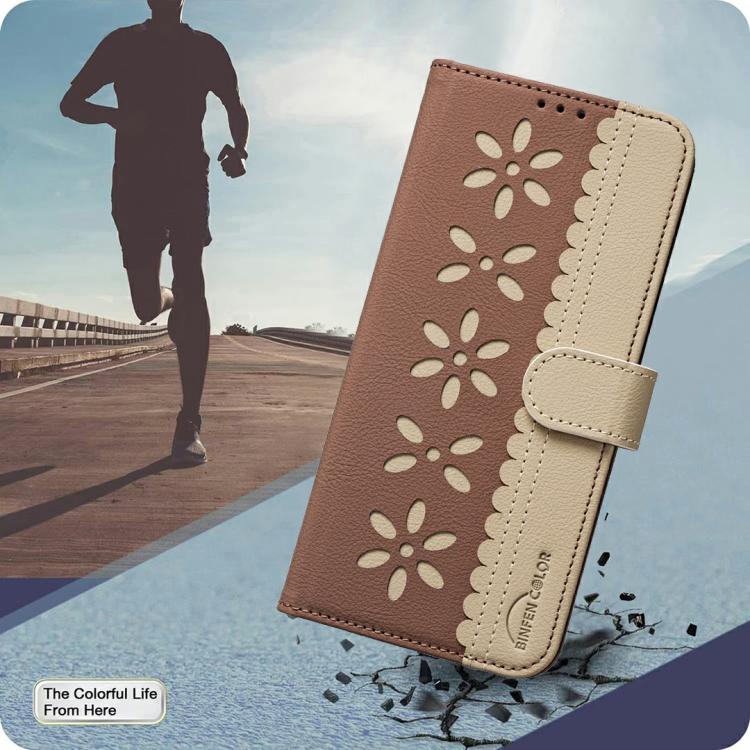 Funda de cuero RFID con estampado floral hueco para Infinix Smart 10 4G (marrón)