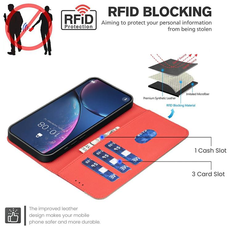Funda de cuero RFID con estampado floral hueco para Infinix Smart 10 4G (rojo)