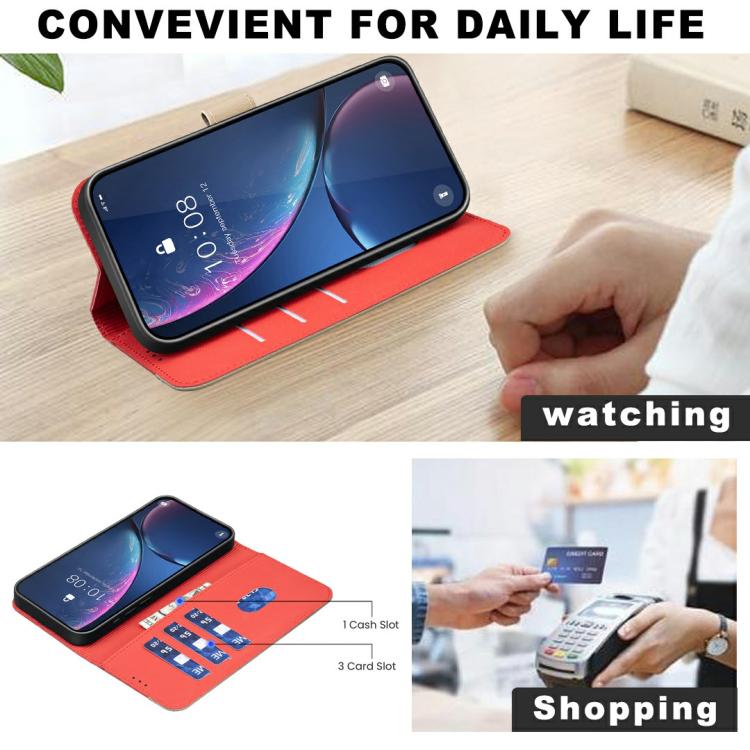 Funda de cuero RFID con estampado floral hueco para Infinix Smart 10 4G (rojo)