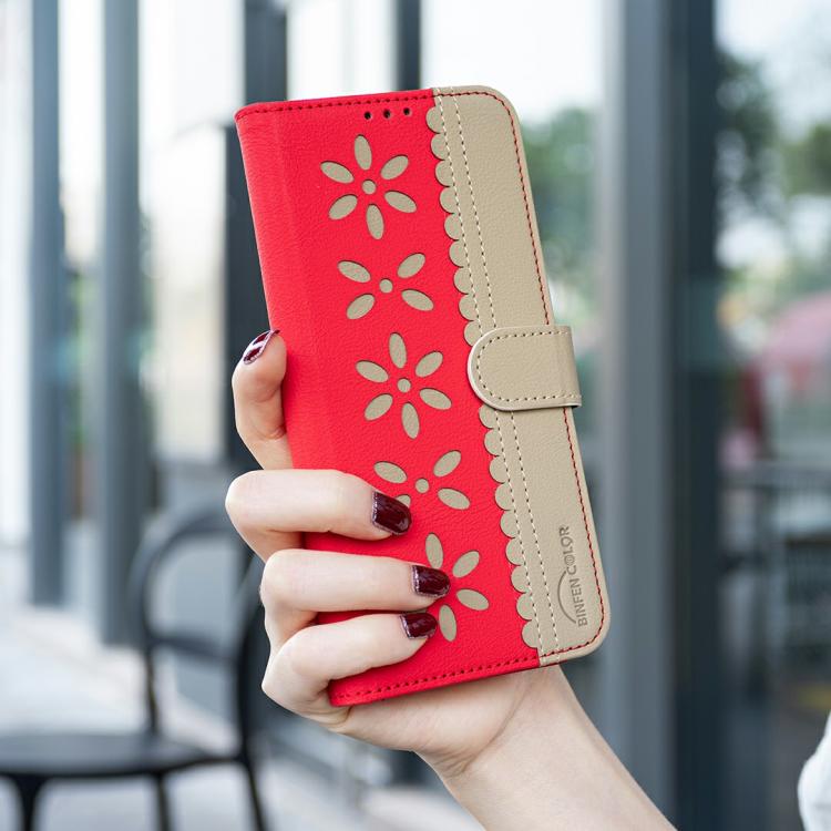 Funda de cuero RFID con estampado floral hueco para Infinix Smart 10 4G (rojo)