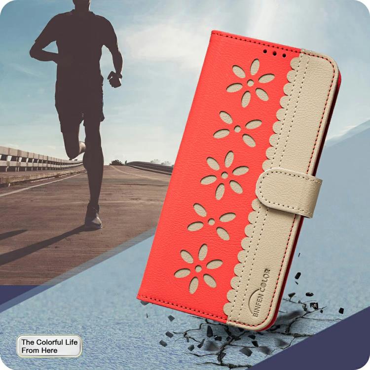 Funda de cuero RFID con estampado floral hueco para Infinix Smart 10 4G (rojo)