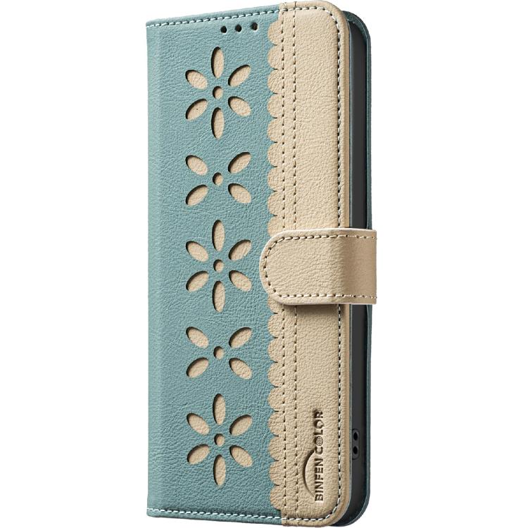 Funda de cuero RFID con estampado floral hueco para Infinix Smart 10 4G (verde)
