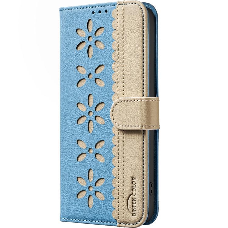 Funda de cuero RFID con estampado floral hueco para Infinix Smart 10 4G (azul cielo)