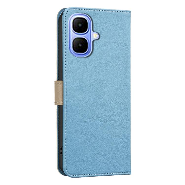 Funda de cuero RFID con estampado floral hueco para Infinix Smart 10 4G (azul cielo)