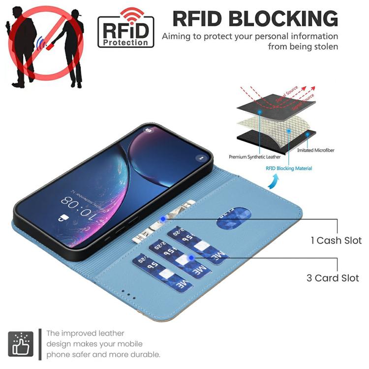 Funda de cuero RFID con estampado floral hueco para Infinix Smart 10 4G (azul cielo)