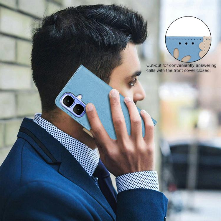 Funda de cuero RFID con estampado floral hueco para Infinix Smart 10 4G (azul cielo)