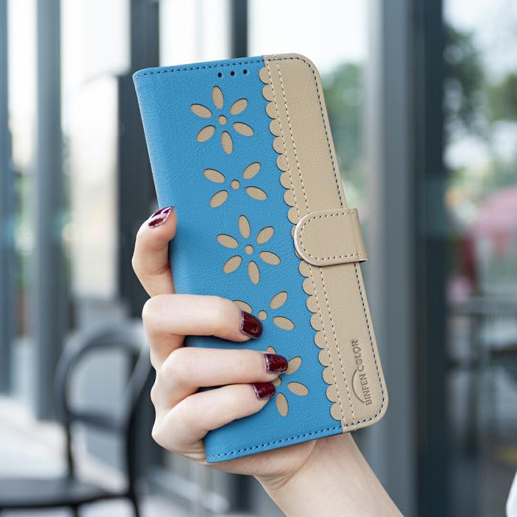 Funda de cuero RFID con estampado floral hueco para Infinix Smart 10 4G (azul cielo)