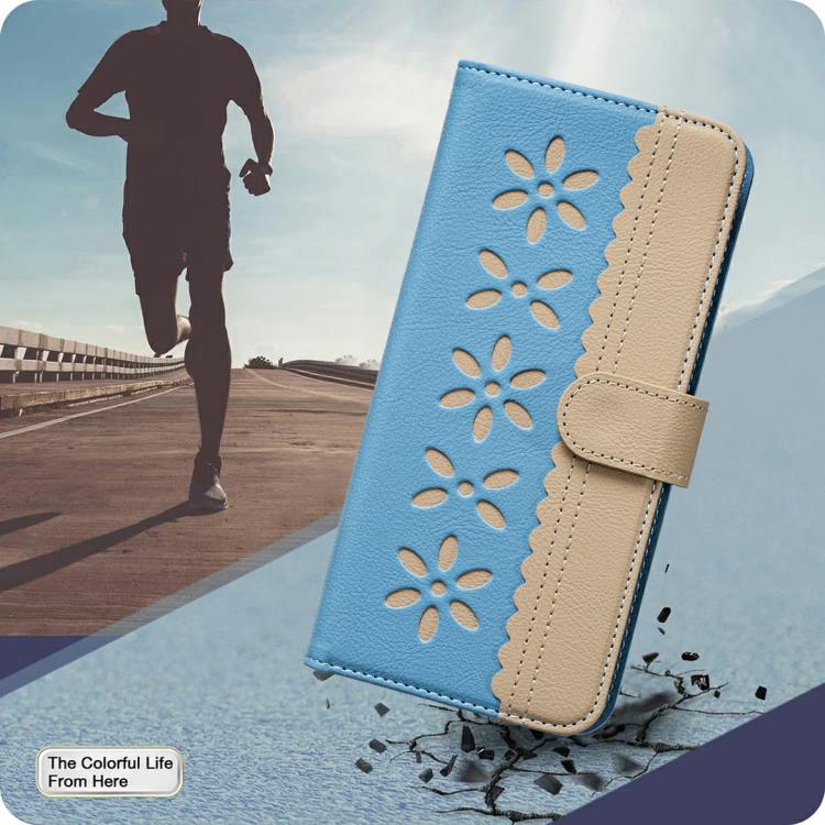 Funda de cuero RFID con estampado floral hueco para Infinix Smart 10 4G (azul cielo)